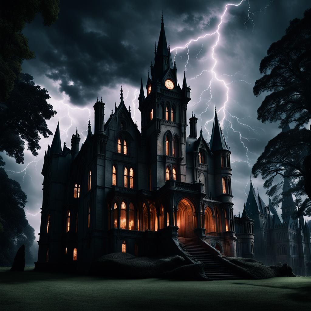 Gothic Victorian Mansion in a Cinematic Storm