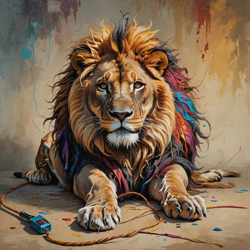 Lion Freed by Mouse: Vibrant Oil Painting