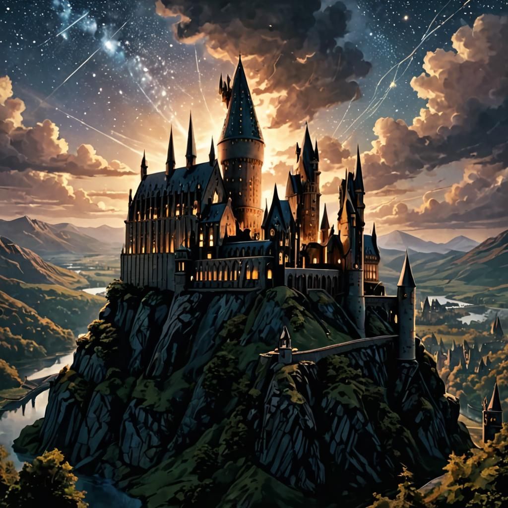 Majestic Hogwarts Castle Under Starry Skies