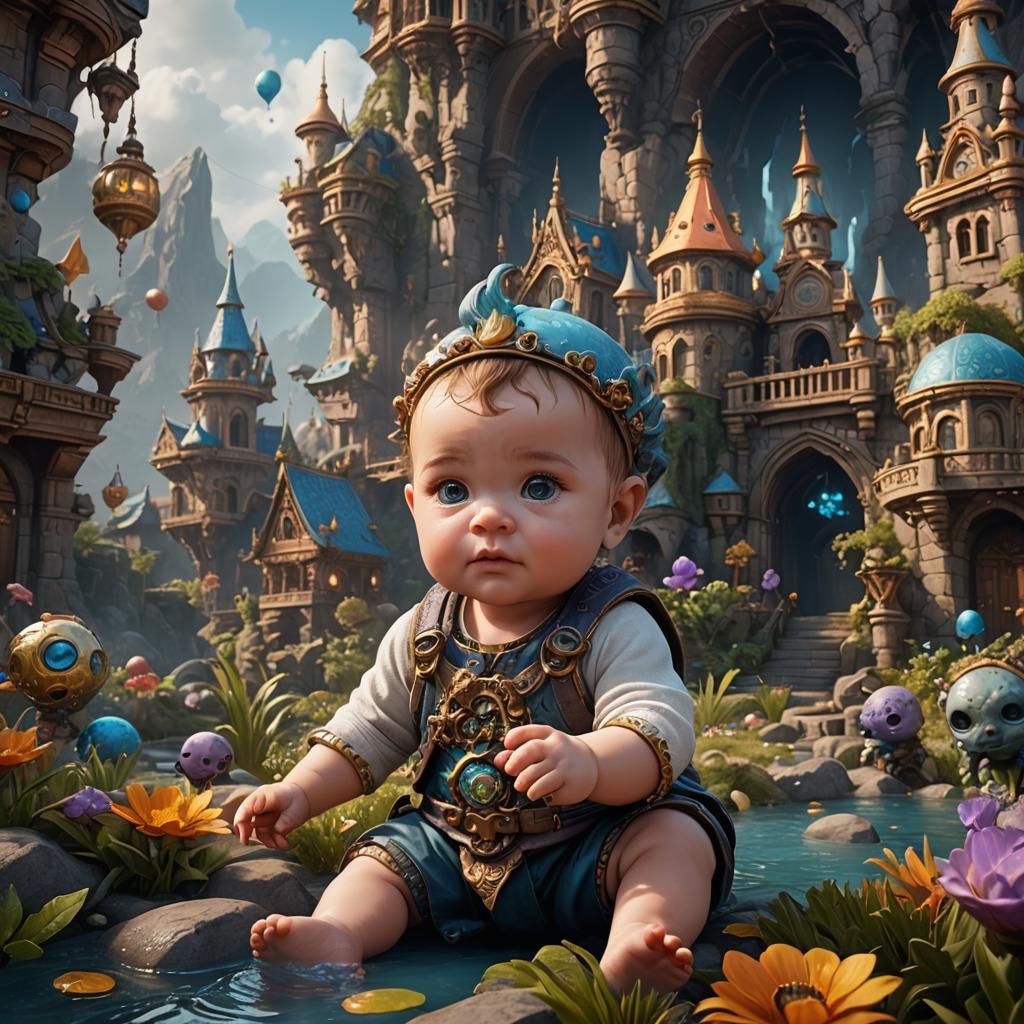 Cute Baby in Detailed Matte Painting Style