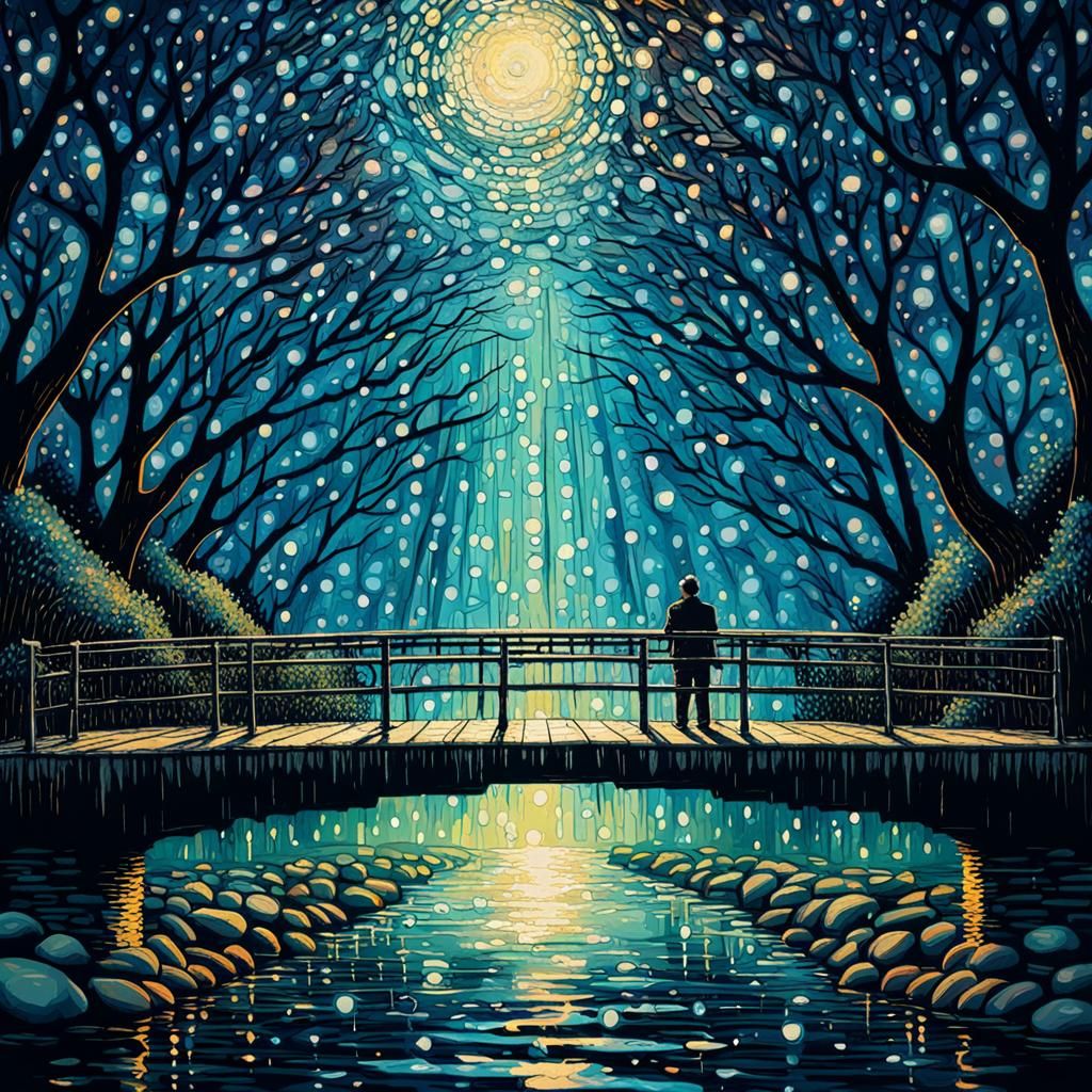 Platinum Bridge Over Water in Glitchcore Style