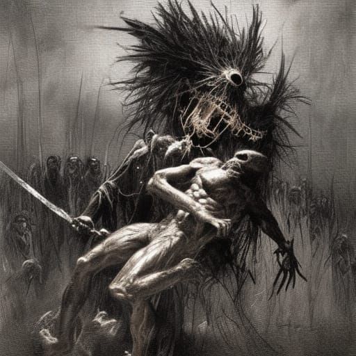 Scarecrow Wrestling in Dark Fantasy Style