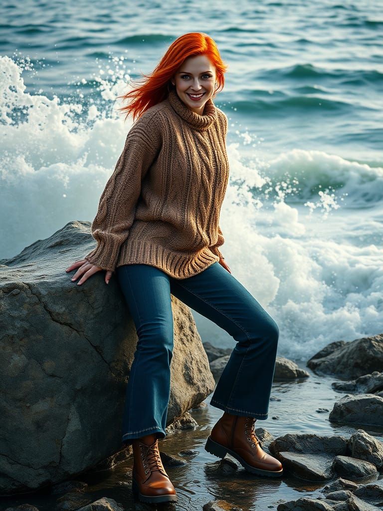 Stunning Redhead on Turbulent Coast