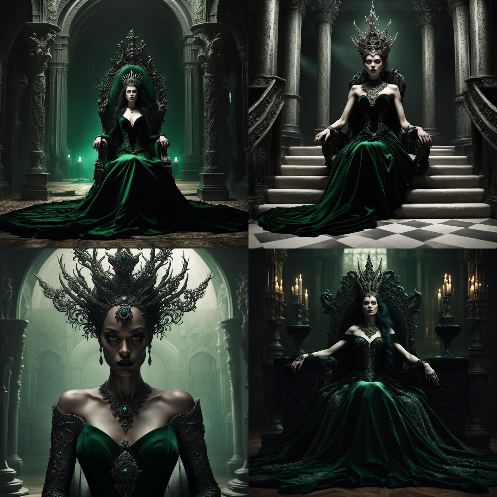 Sinister Queen of Darkness on Royal Throne in 3D