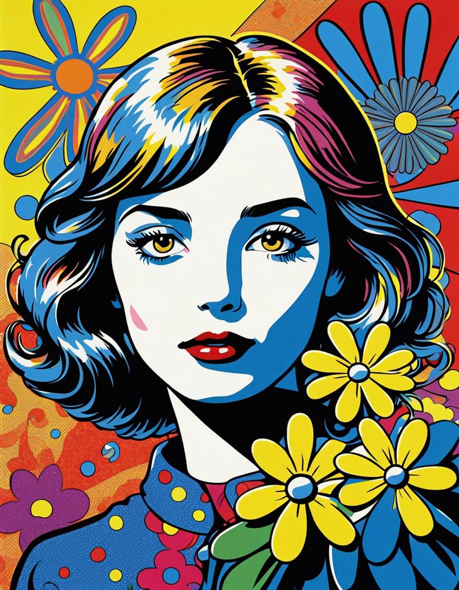 Vibrant Pop Art Portrait of a Daisy with Peace Sign