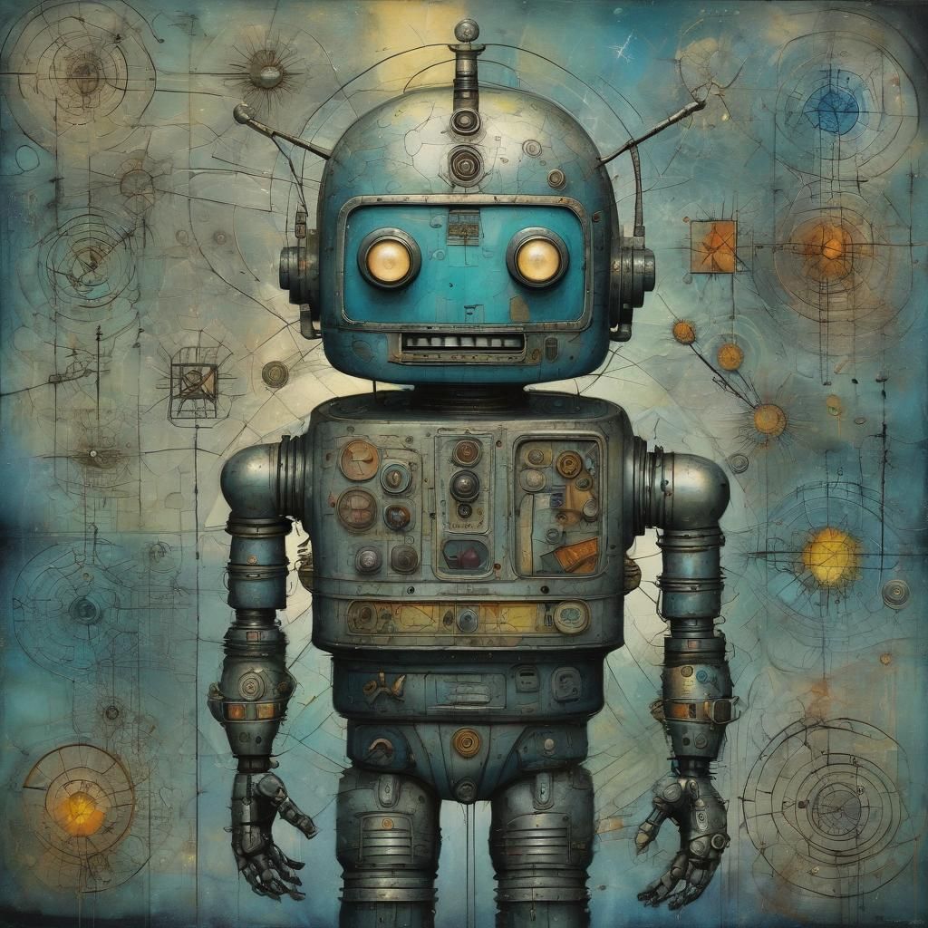 Robot Namaste in Surreal Abstract Style