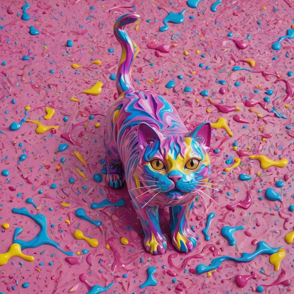 Vibrant Low-Poly Cat Made from Melted Plastic in Fauvist Sty...