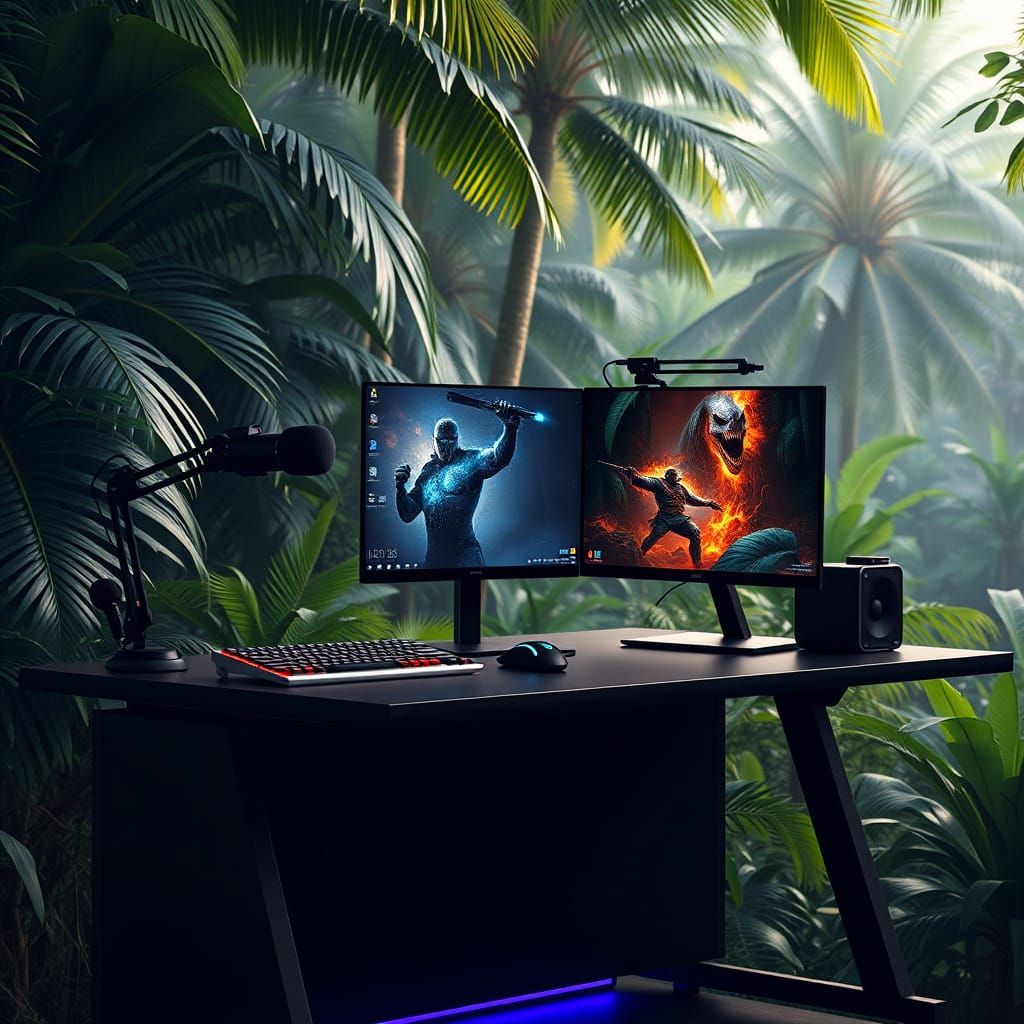 Gaming Setup Meets Rainforest in Digital Art