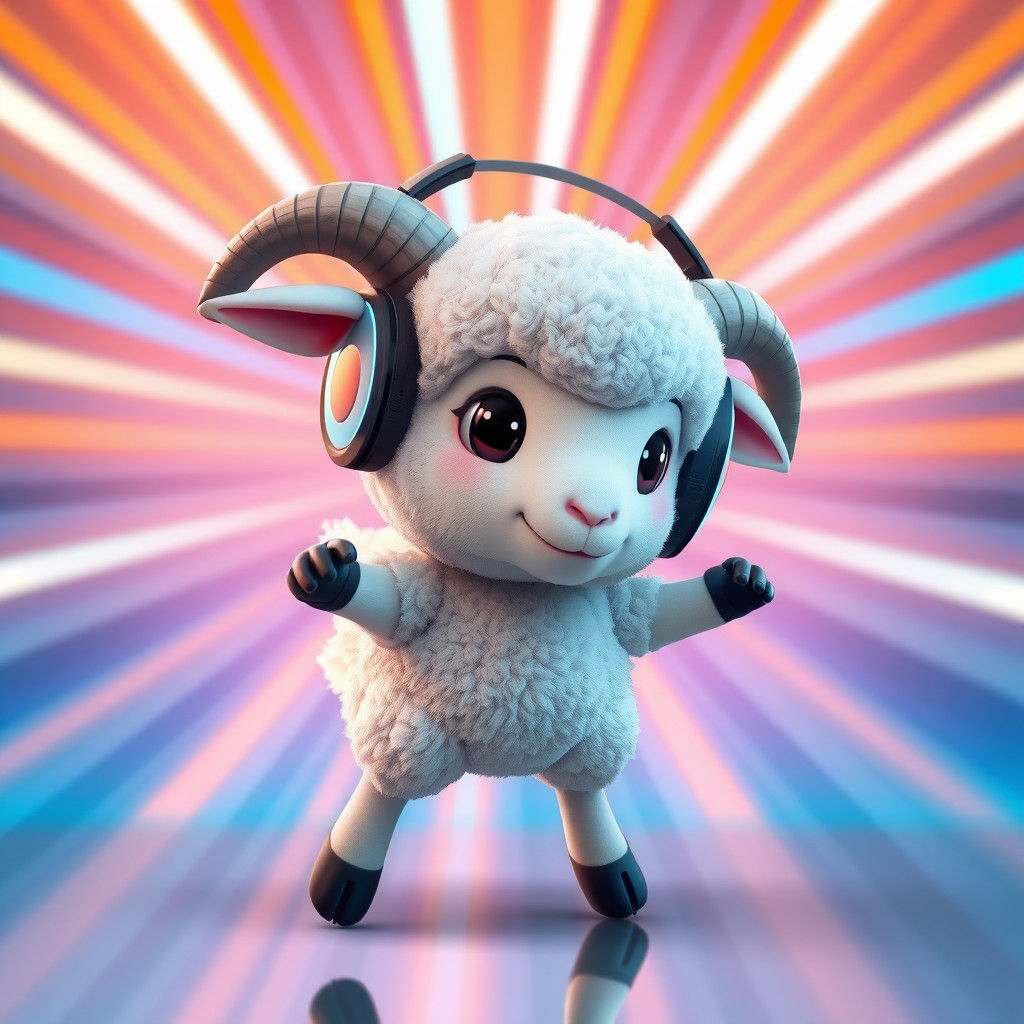 Anime Sheep with Headphones in 3D Digital Art