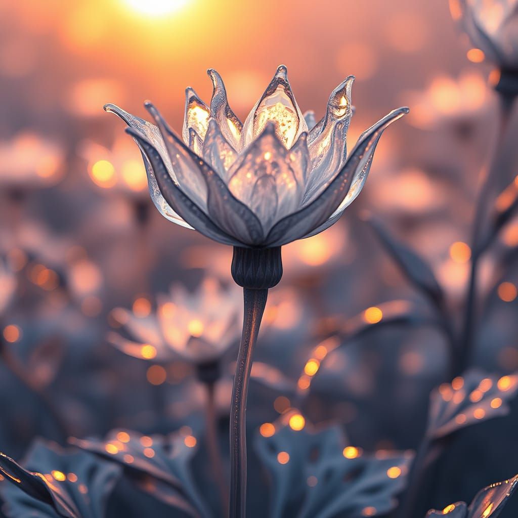 Crystal Bloom in Dreamlike Sunset Scene