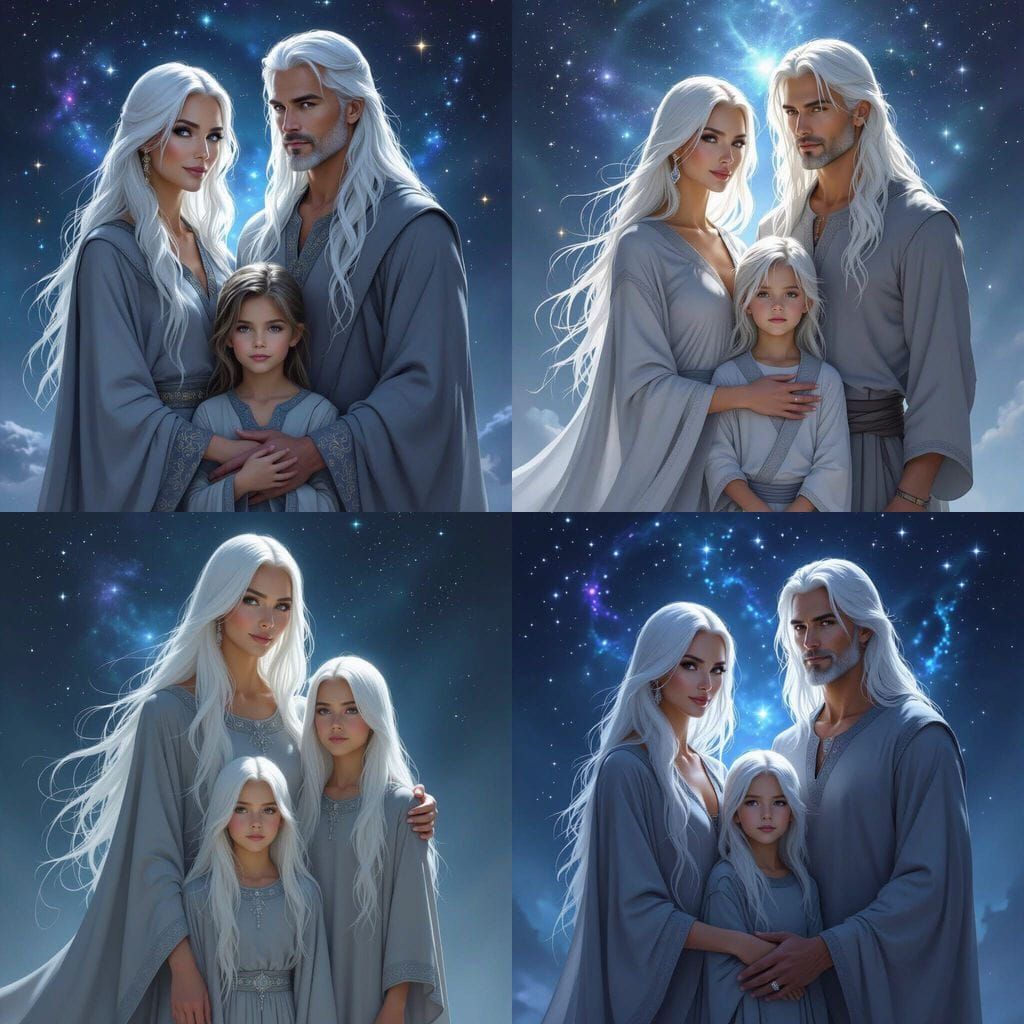 Pleiadian Family Portrait in Digital Painting Style