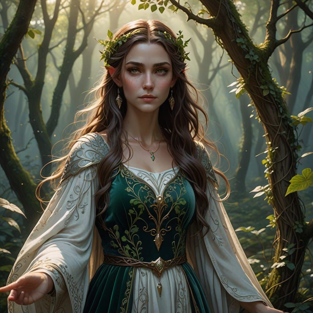 Mystical Wood Elf Wizard in Medieval Attire