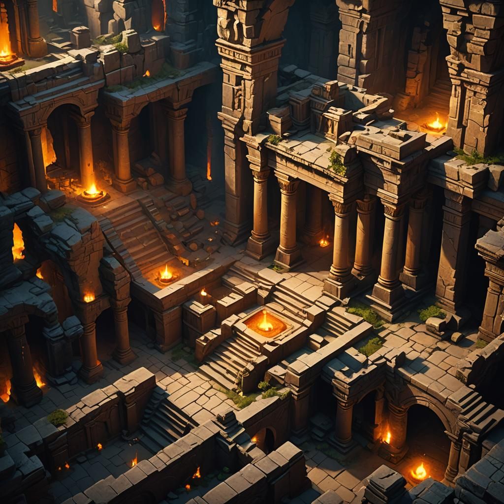 Isometric View of Ancient Underground Temple