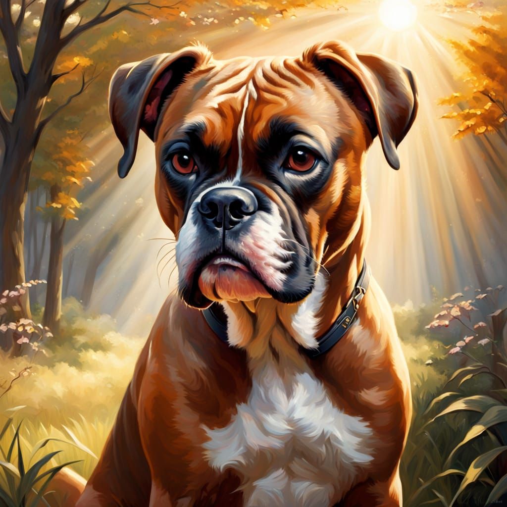 Boxer in Warm Romantic Oil Painting