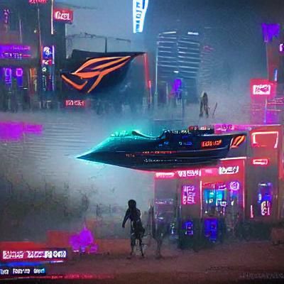 Alien Ship Landing in Cyberpunk Cityscape