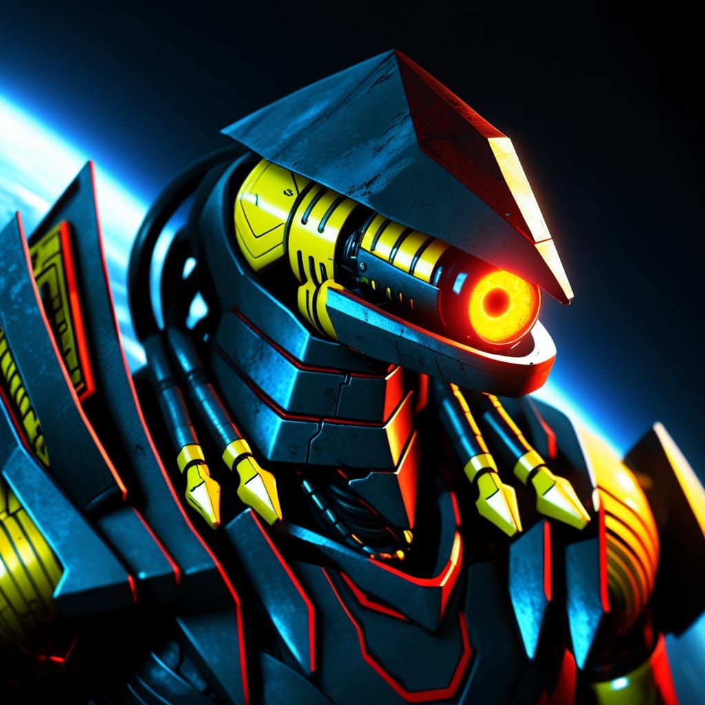 Cybernetic Horror in the Void: A Glowing Robot Confronts a R...