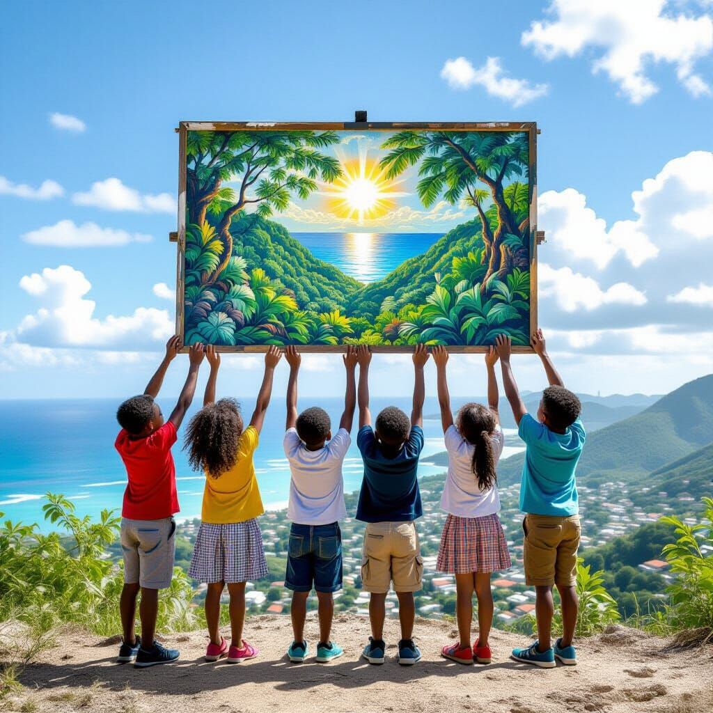 Children Hold Forest Sea Mural Atop Caribbean Mountain