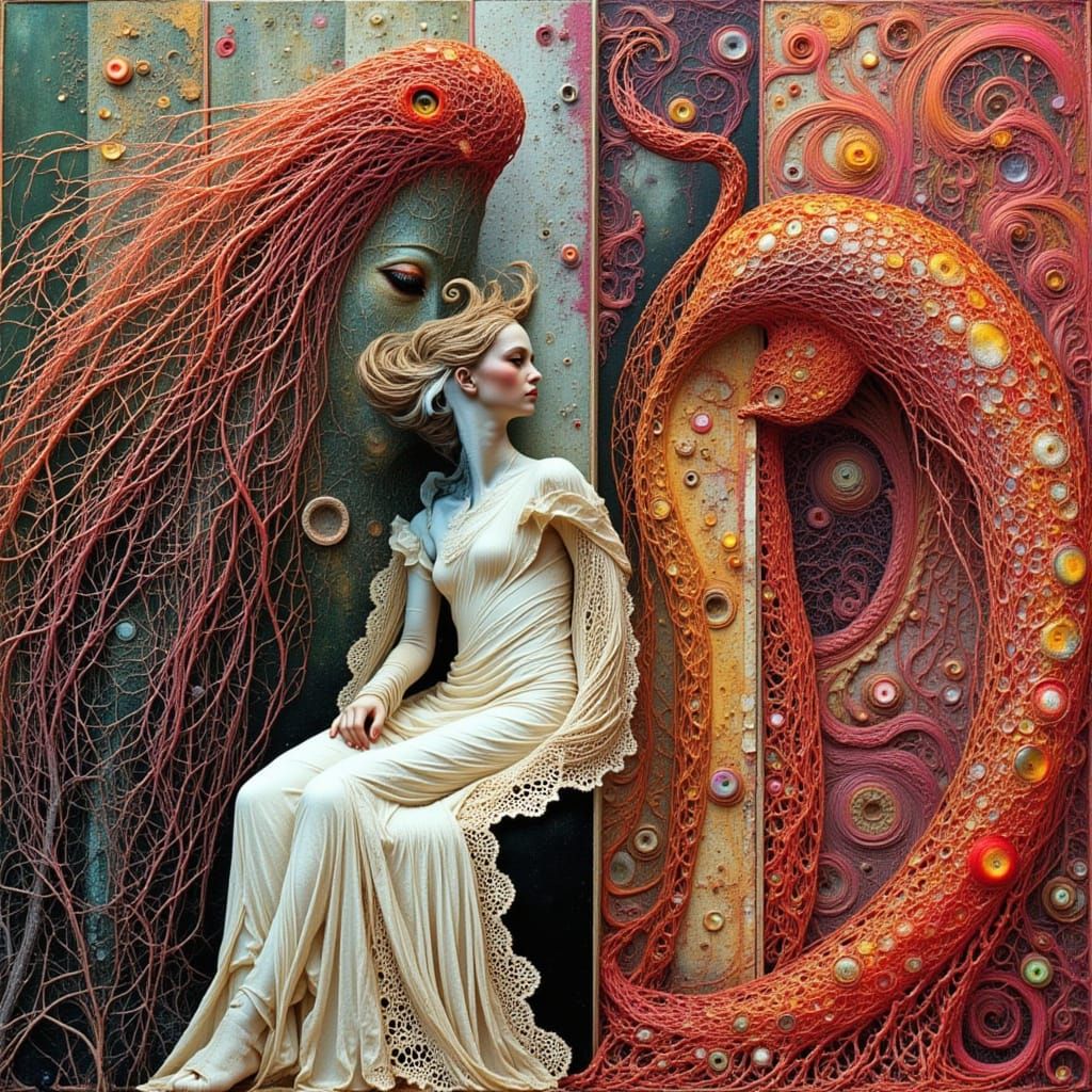 Elven Child in Surreal Art Gallery