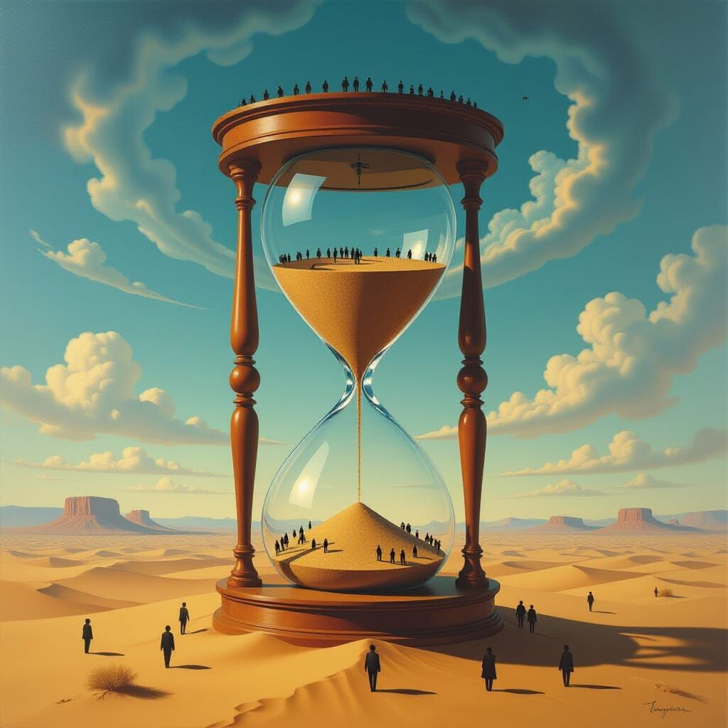 Surreal Hourglass with Pouring Figures