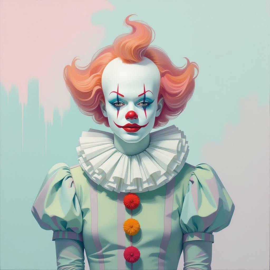 Minimalist Clown Painting in Pastel Gradients