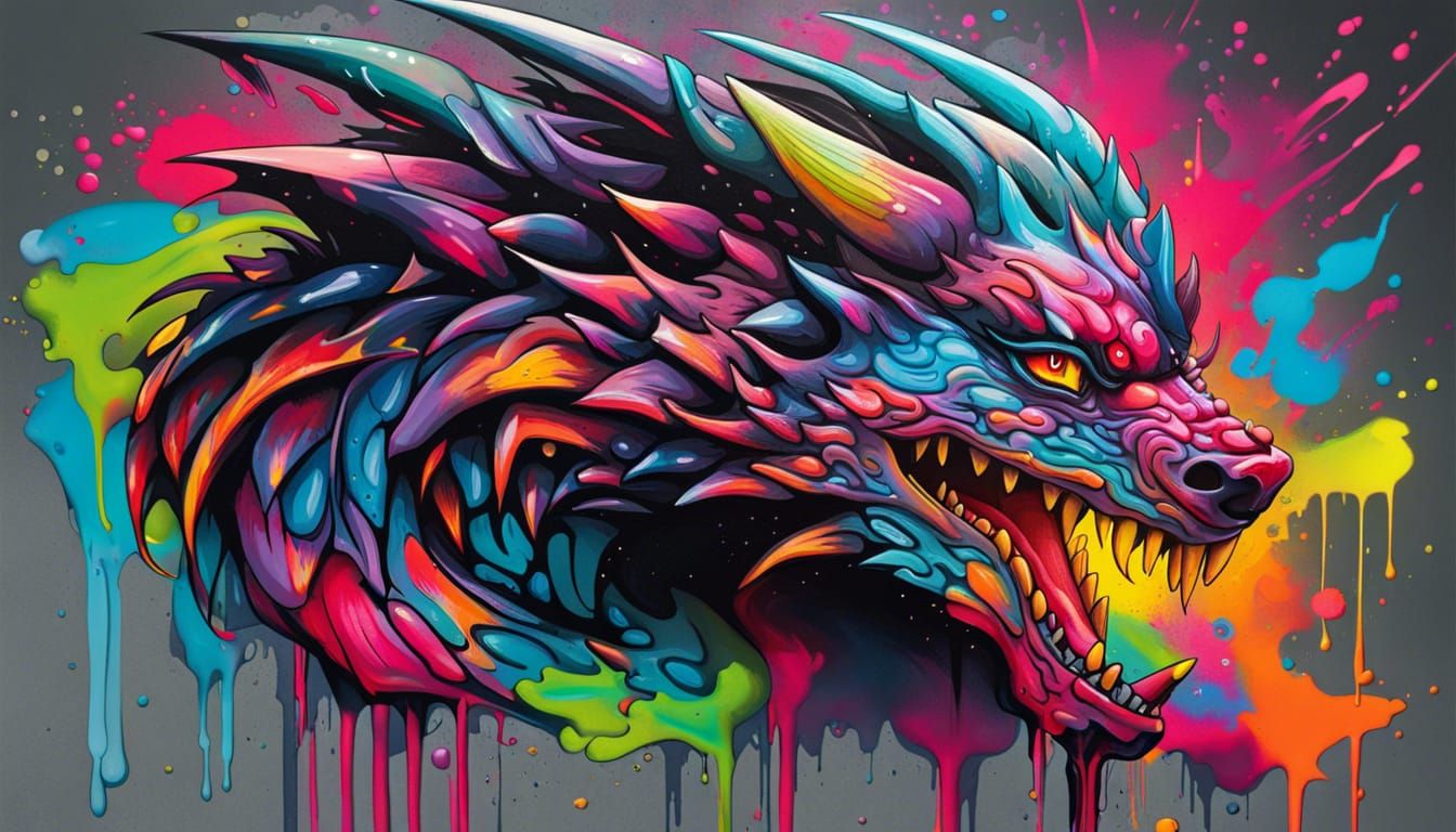 Graffiti Dragon Wolf in Street Art Style