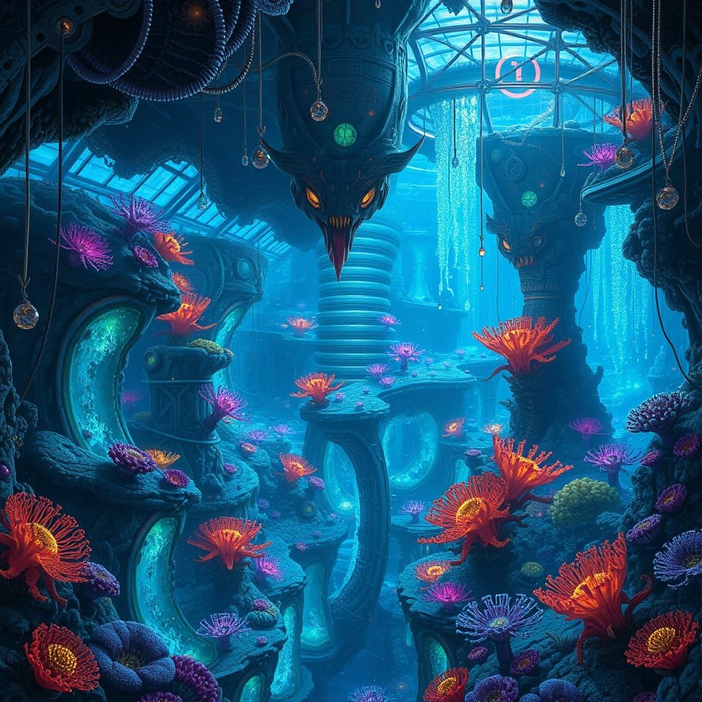Cosmic Underwater Metropolis with Bioluminescent Wonders