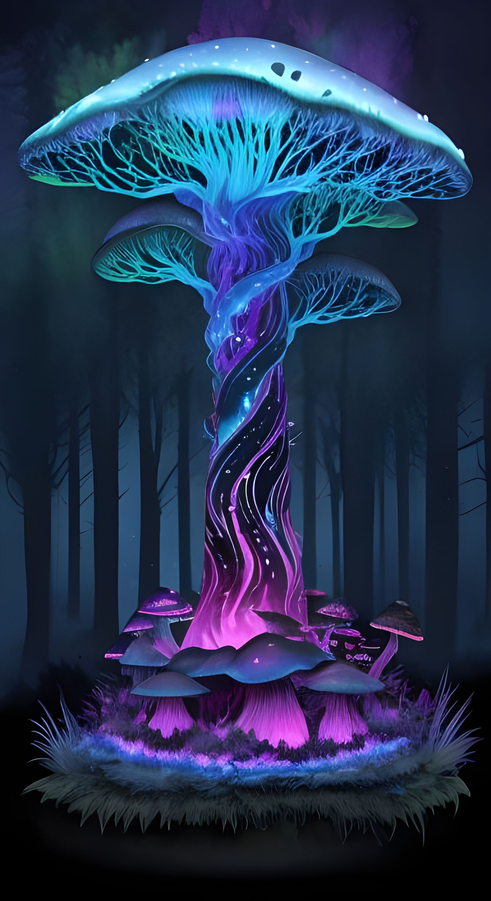 Bioluminescent Mushroom Forest in Watercolor Art