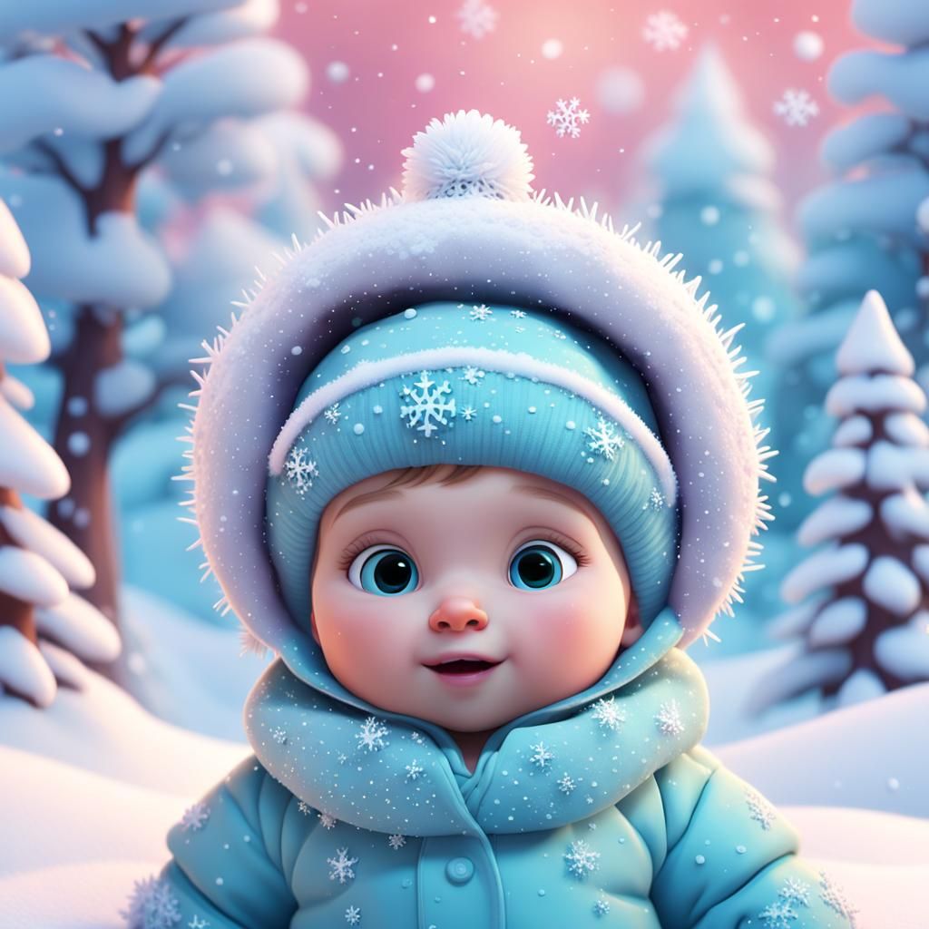 Whimsical Winter Baby Enjoys Snowy Fun in Pixar-Inspired Dig...