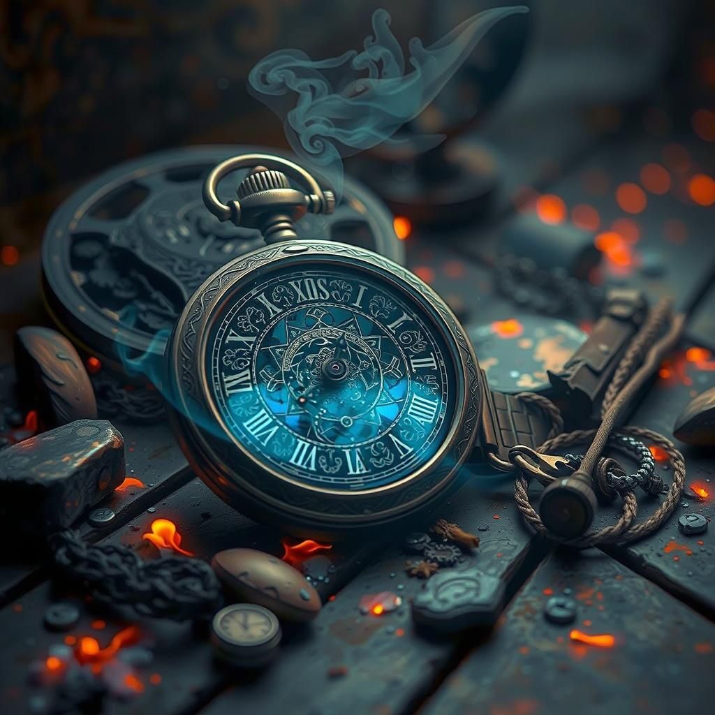 Ornate Pocket Watch Emitting Blue Glow