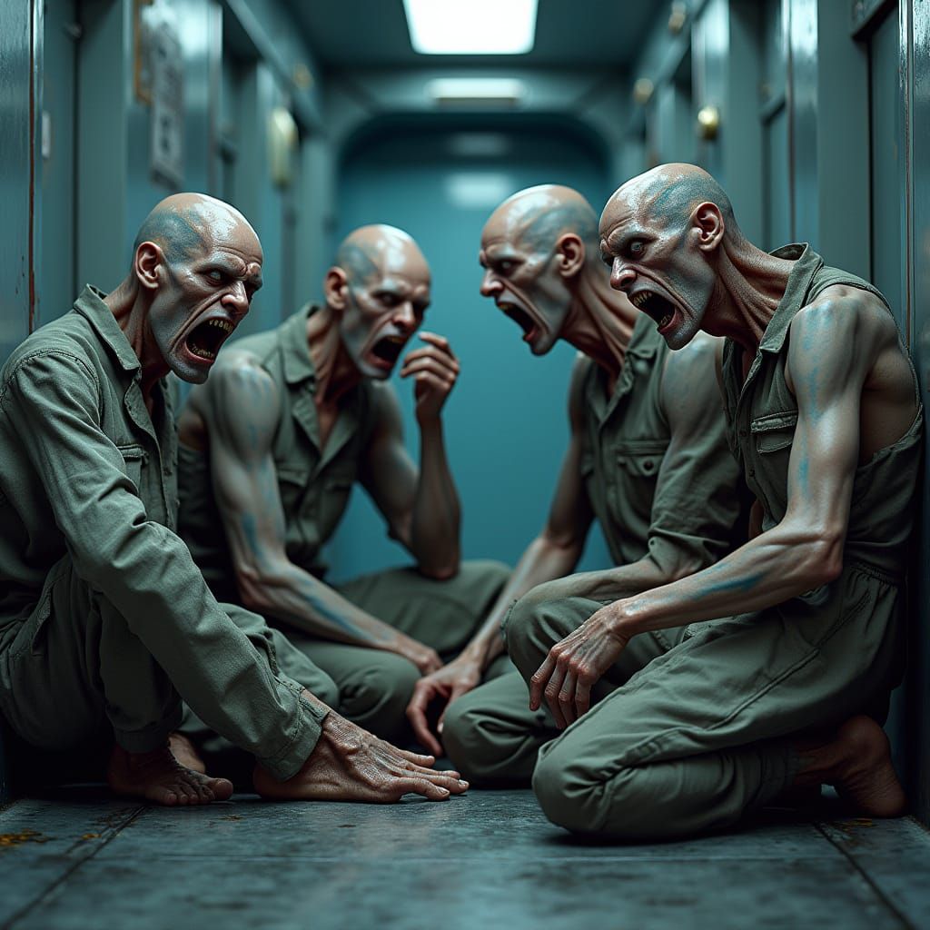 Gaunt Men in Starship Corridor, Sci-Fi Horror Scene