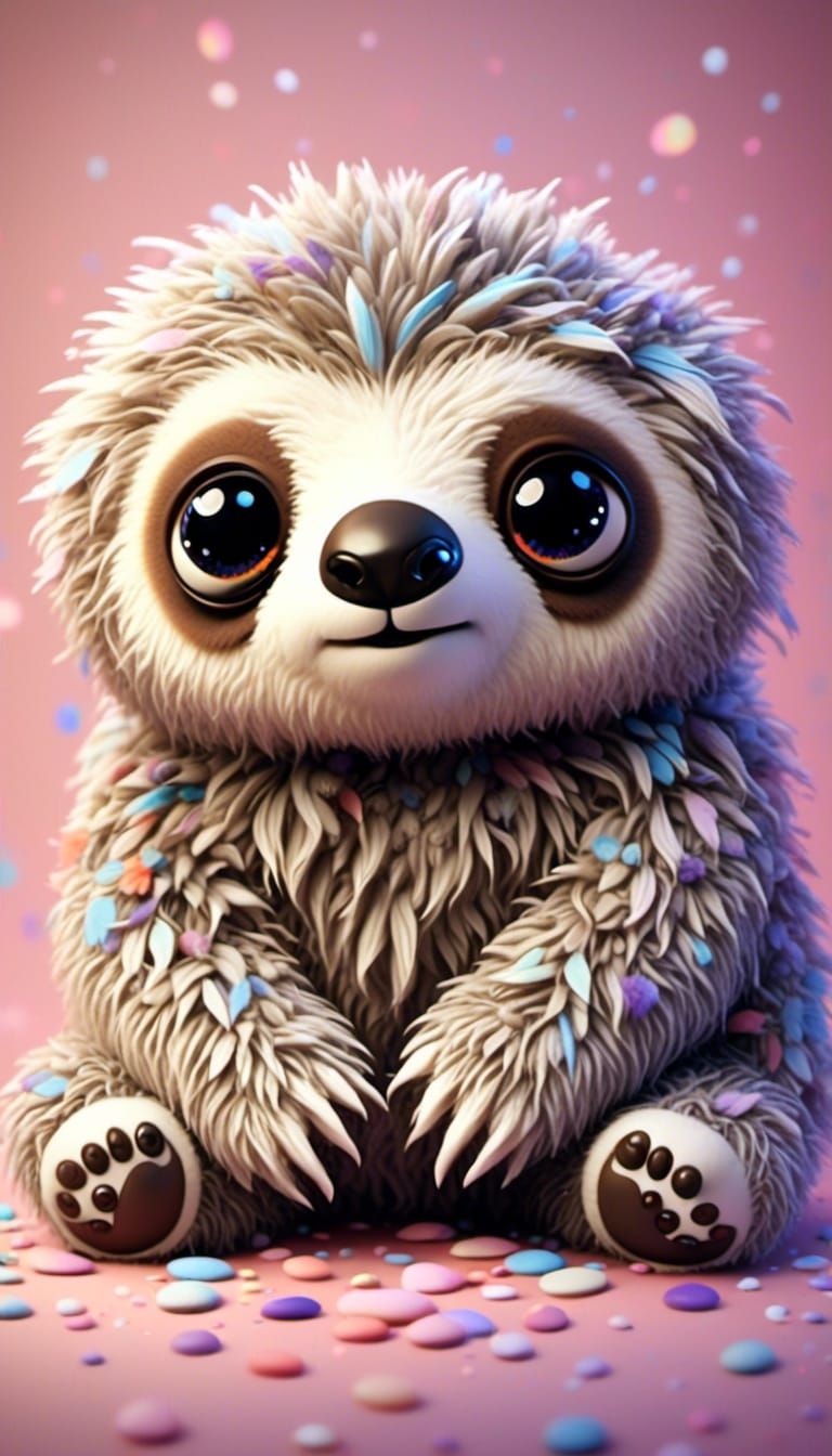 Psychedelic Fluffy Sloth with Big Eyes