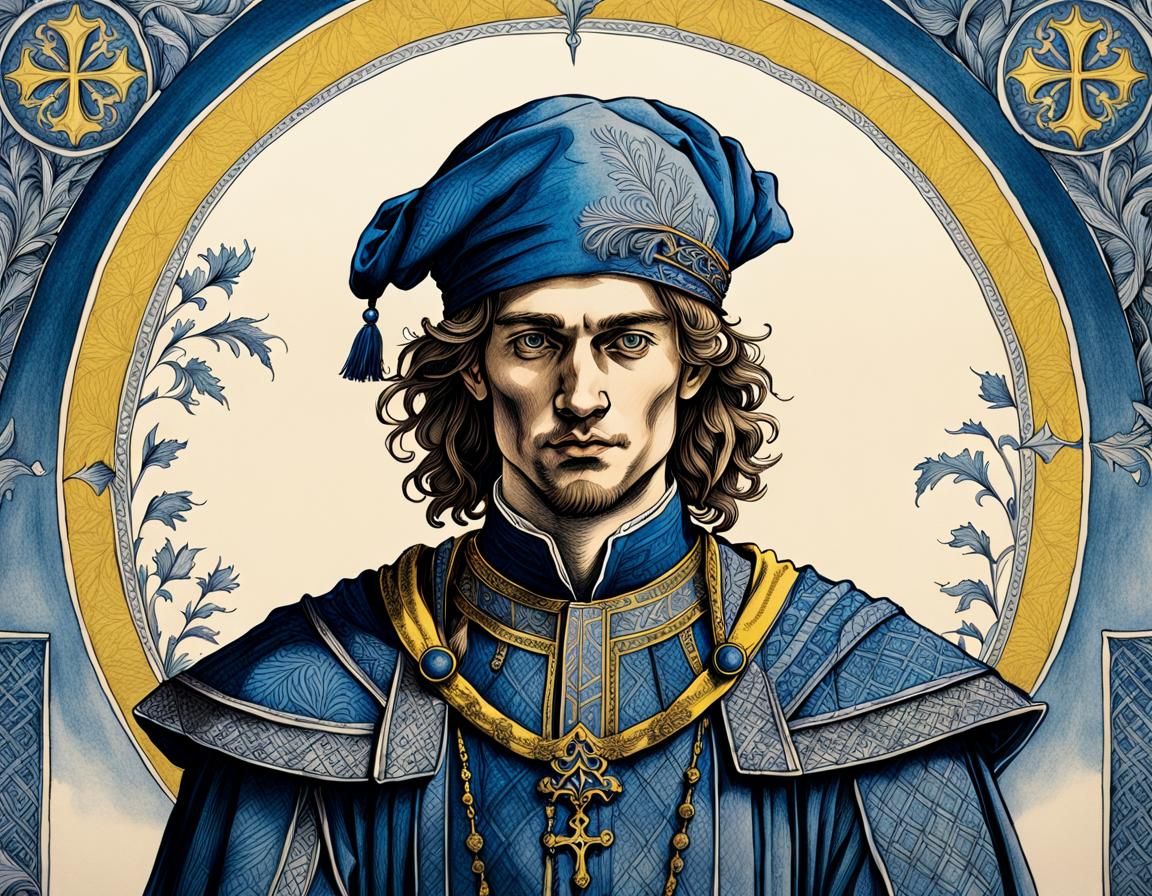 Elegant Germanic Man Portrait in Ink Drawing Style