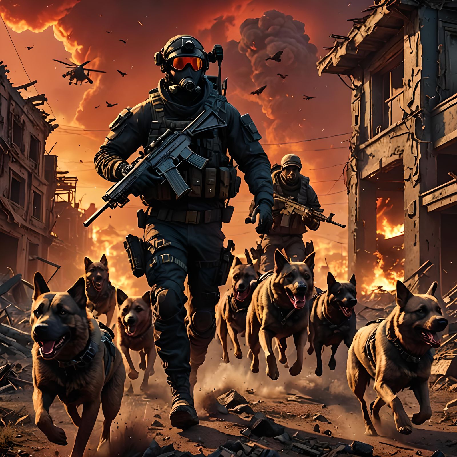 Stalker Running from Mutated Dogs in Radioactive Ruins