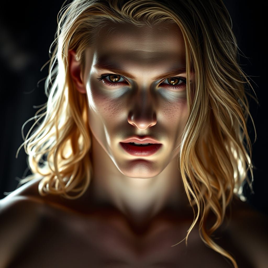 Chiseled Vampire with Honey Blond Hair and Translucent Skin