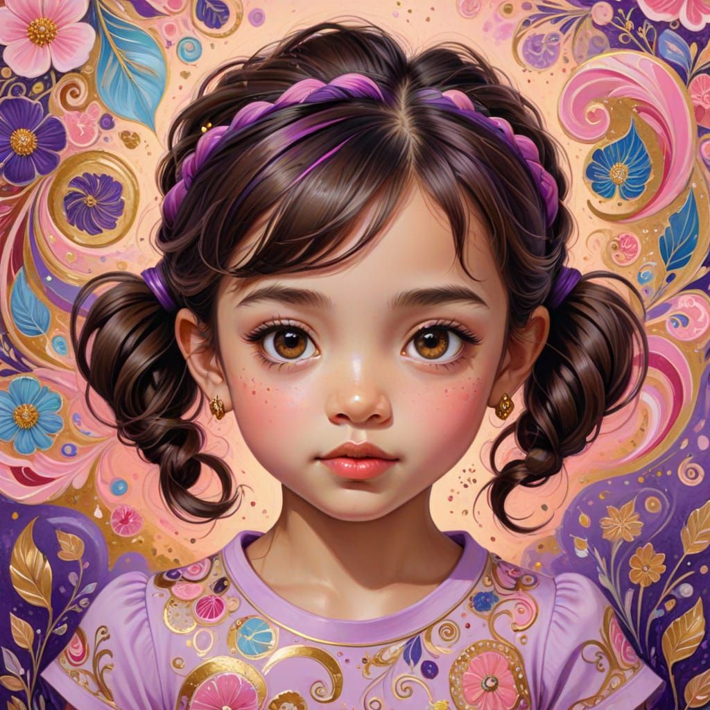 Psychedelic Chibi Portrait of a Toddler in Gouache Style