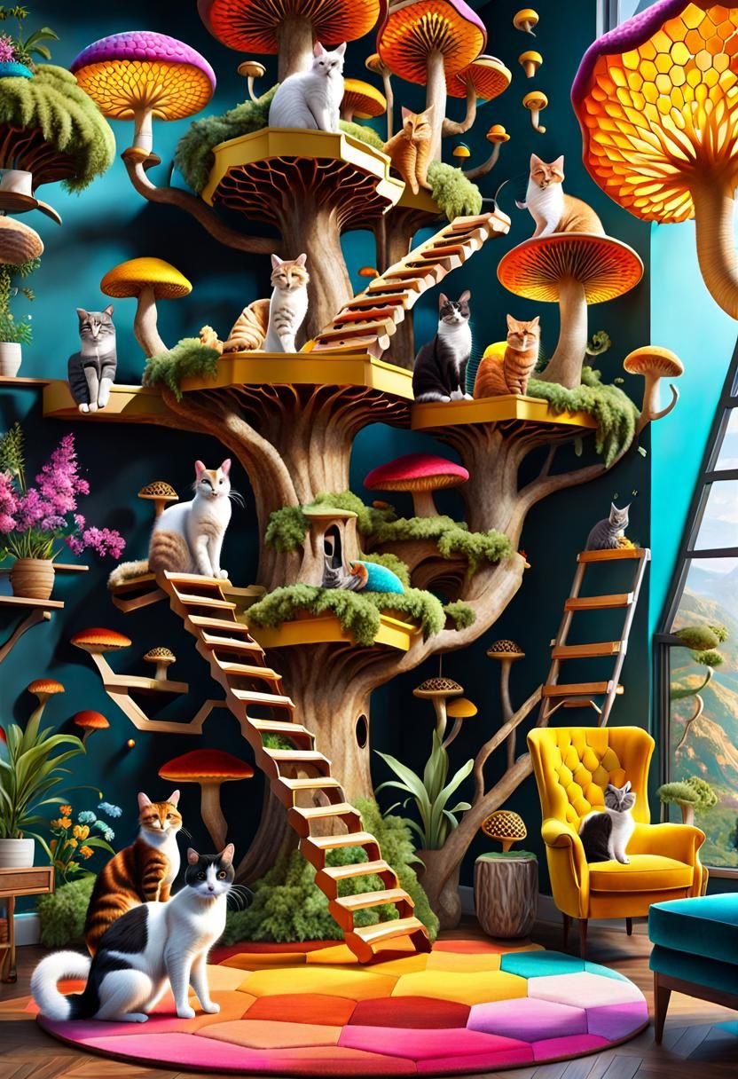 Maximalist Cat Tree Supercity in Living Room
