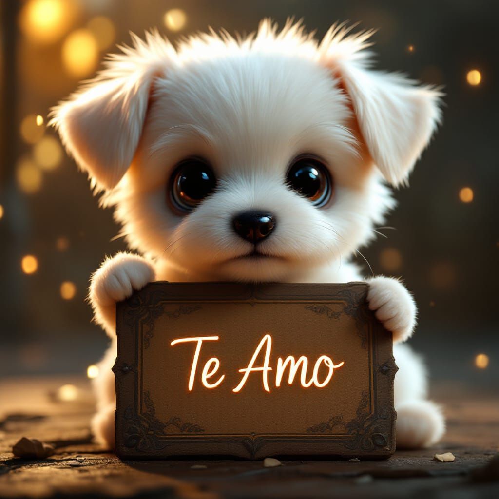 Adorable Puppy Holds "Te Amo" Sign in 3D Art