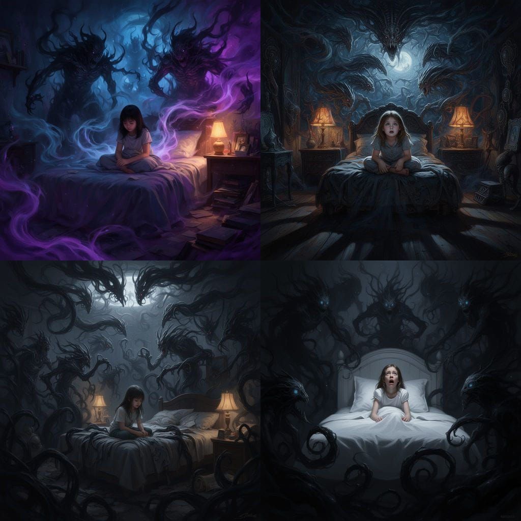 Girl Overwhelmed by Nightmares in Room