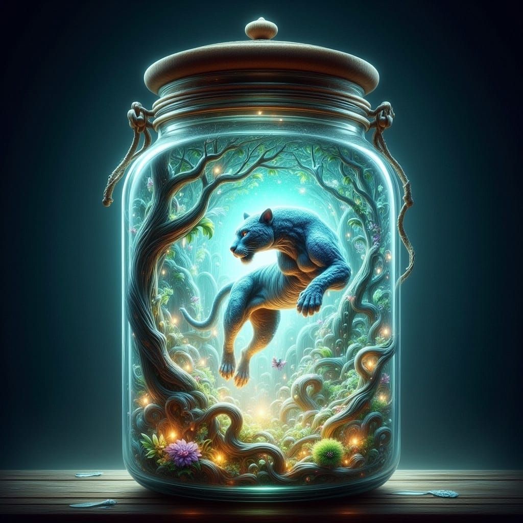 Luminous Jaguar Glides Through Enchanted Forest