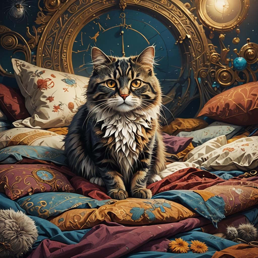 Scared Cat Watches Wrestling Mouse: Cartoon Style