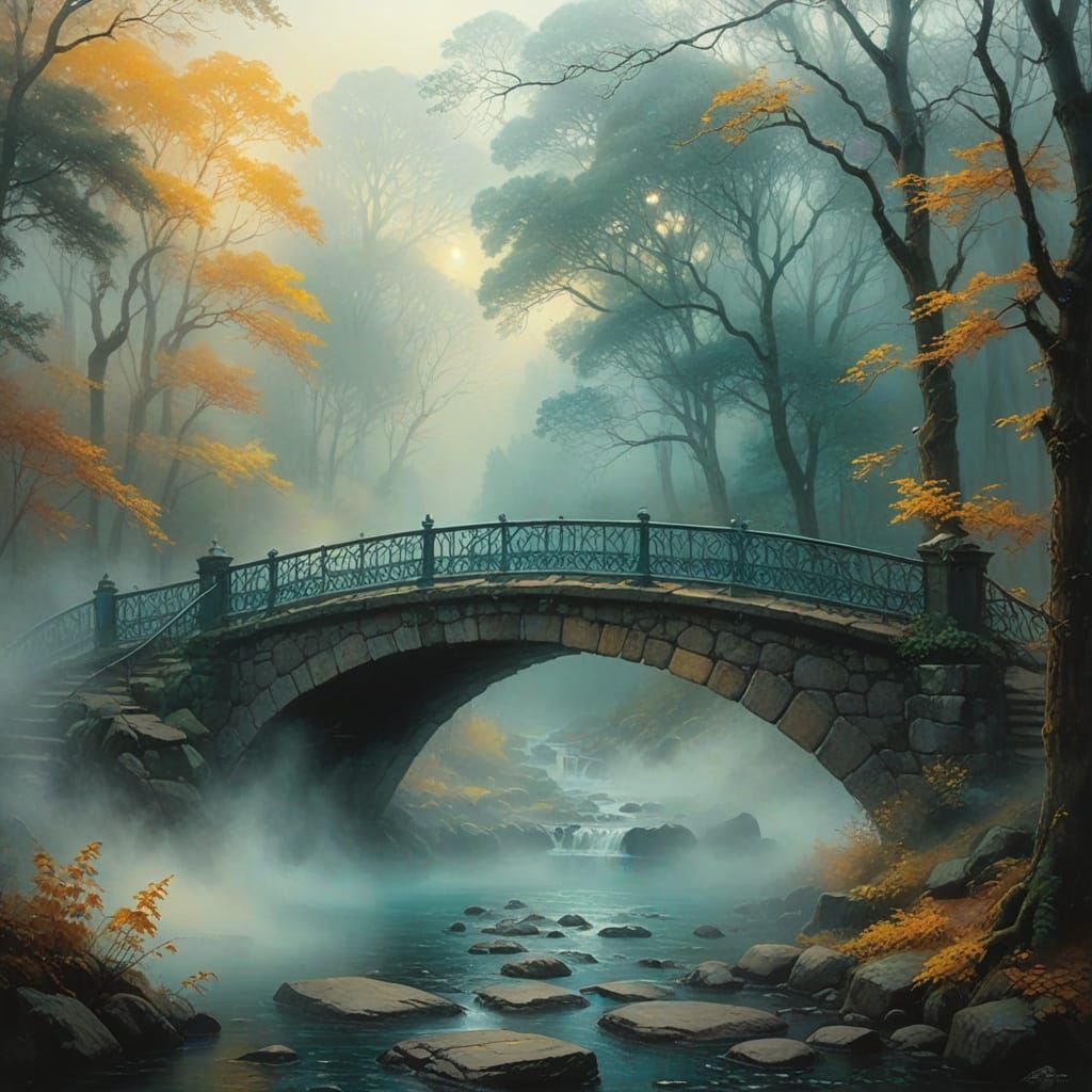 Enchanted Stone Bridge in Whimsical Forest Landscape