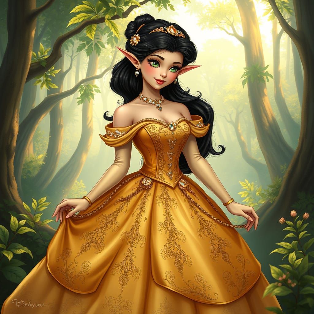 Ethereal Elf Princess in Victorian Ball Gown