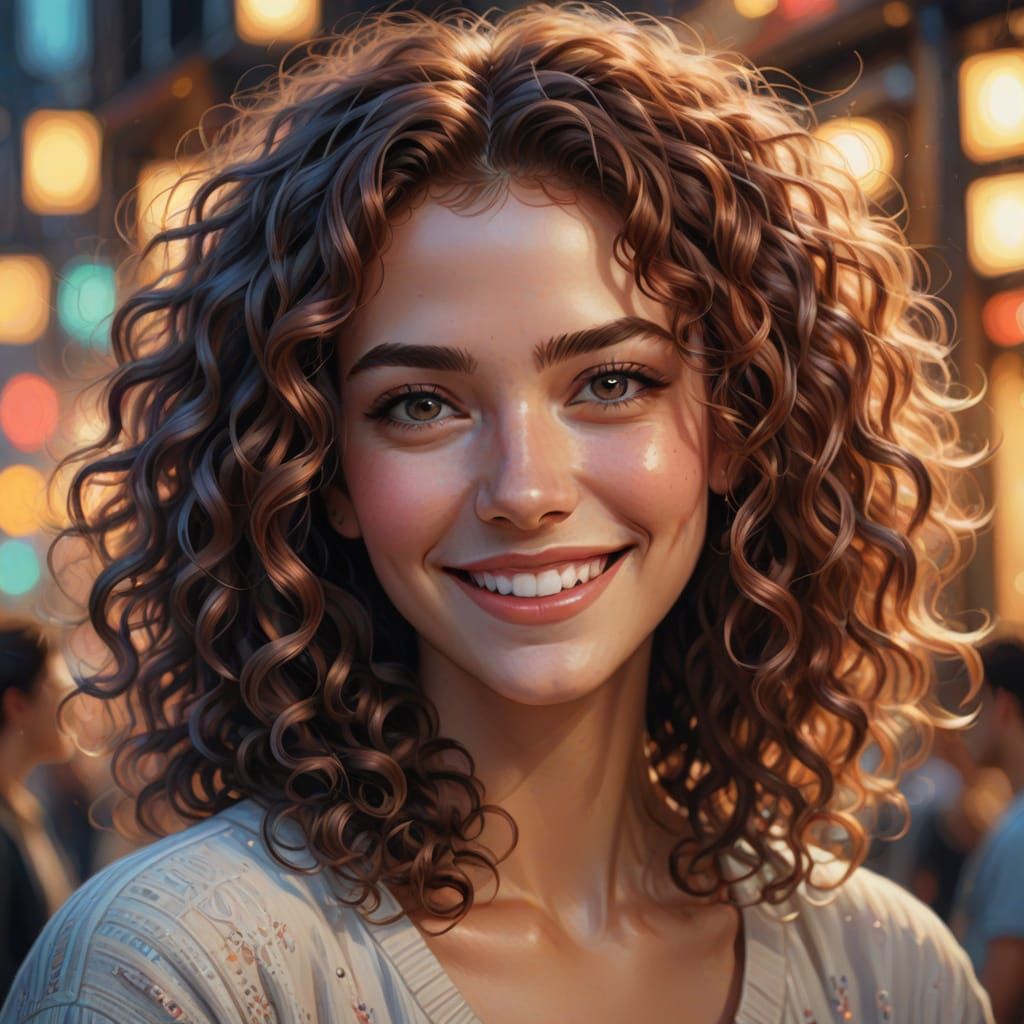 Girl with Striking Eyes and Hair: Digital Portrait