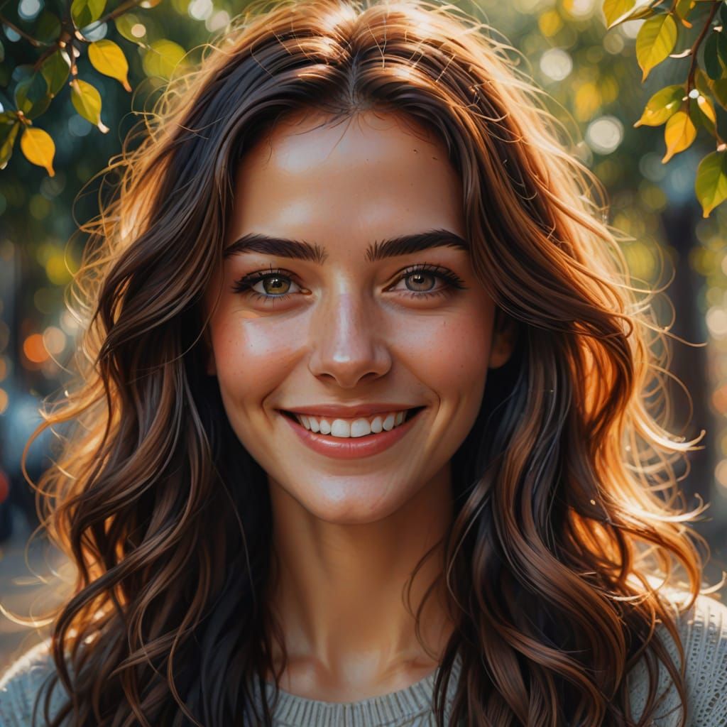Girl with Sparkling Eyes: Vibrant Oil Painting Portrait