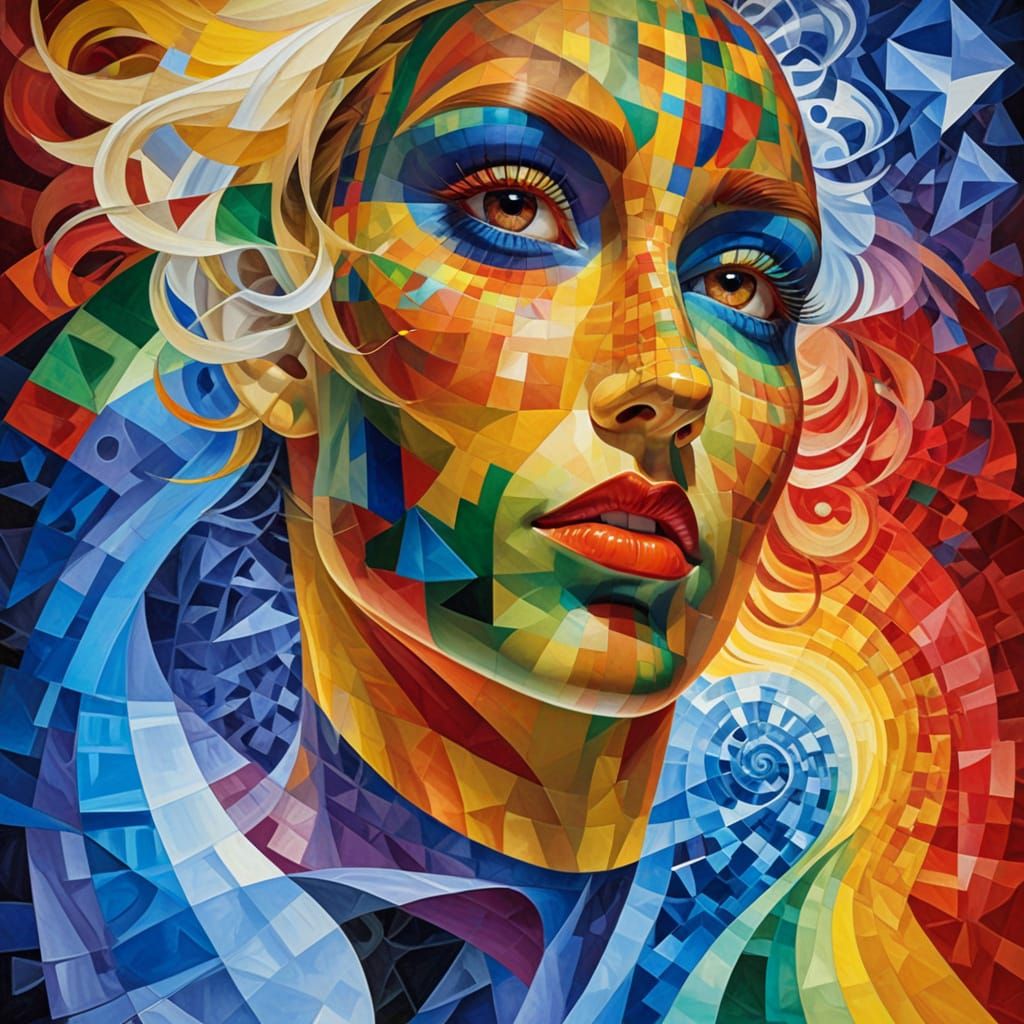 Ethereal Cubist Masterpiece in Vibrant Spectrum Colors