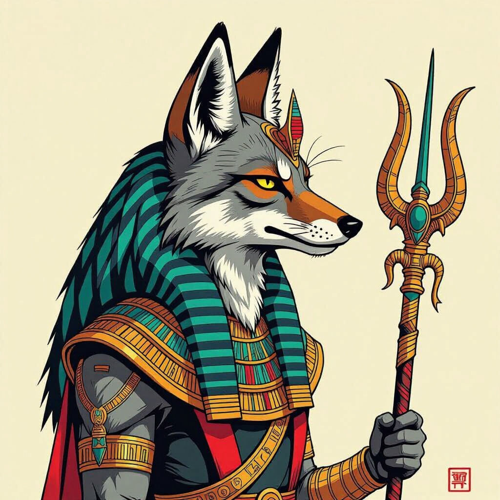 Coyote as Loki in Egyptian Hieroglyphic Style