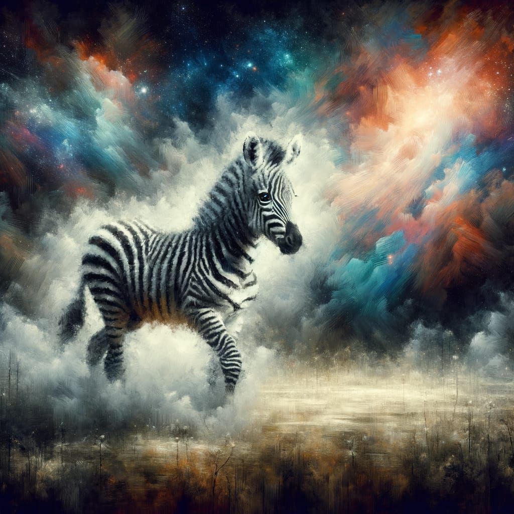 Little Zebra in Mystical Acrylic Landscape