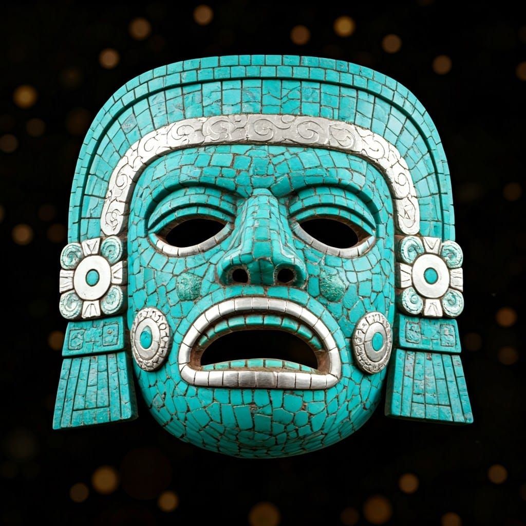 Ancient Mosaic Mask of Tezcatlipoca, Olmec Deity