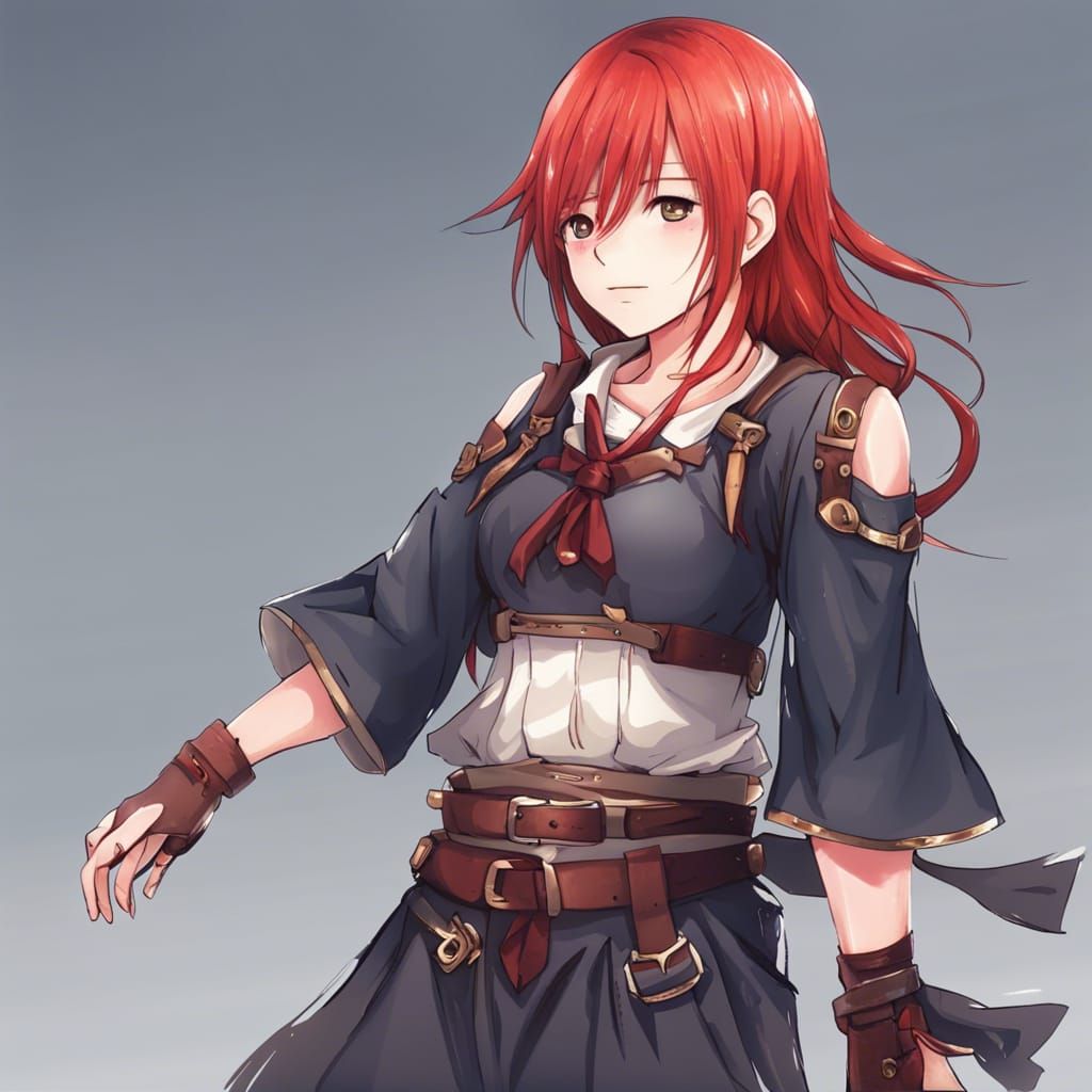 Red-Haired Girl in Anime Style Clothing
