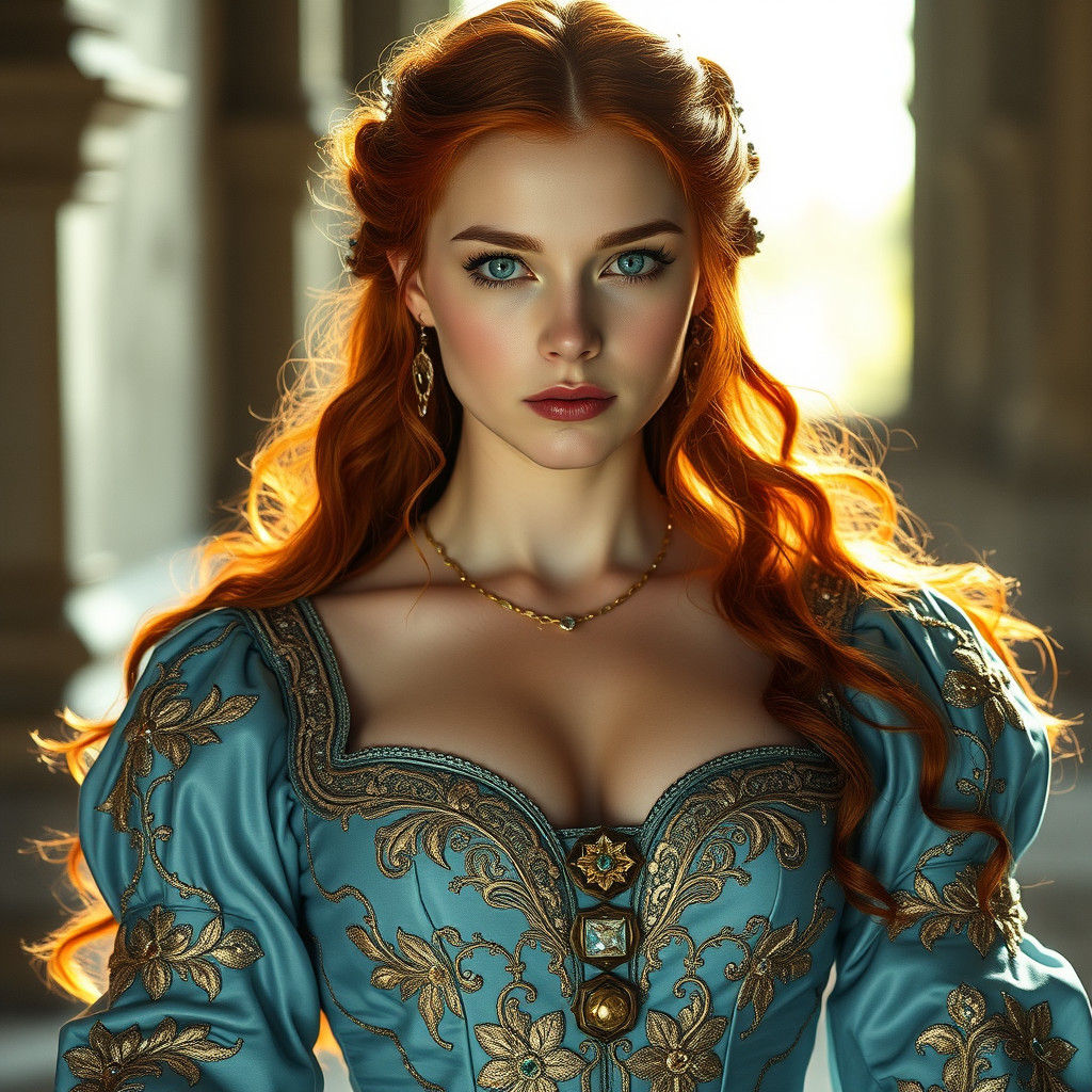 Medieval Lady with Red Hair and Emerald Eyes